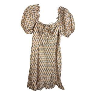 Dizzy Lizzy Floral Puff Sleeve Smocked Dress Cottagecore Cotton L